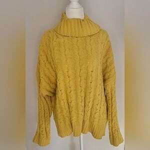 POL Goldenrod Cable Knit Sweater Loose Turtleneck Chunky Size Small